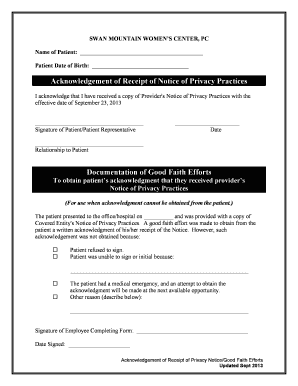 Acknowledgement of Receipt of Privacy Notice