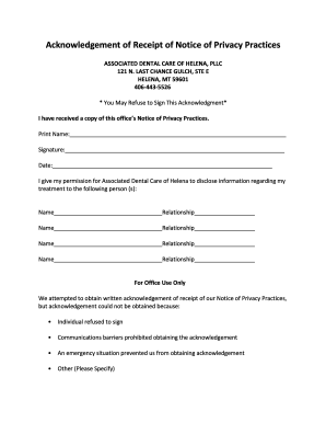 Acknowledgement of Receipt of Notice of Privacy Practices