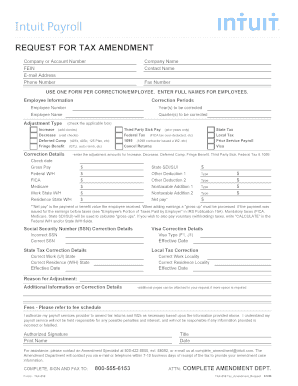 Intuit Payroll Tax Amendment Request