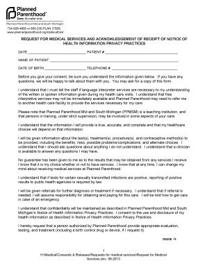 Request for Medical Services and Privacy Practices Acknowledgement
