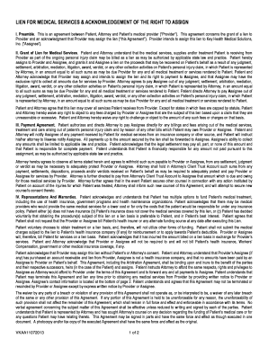 Lien for Medical Services Agreement