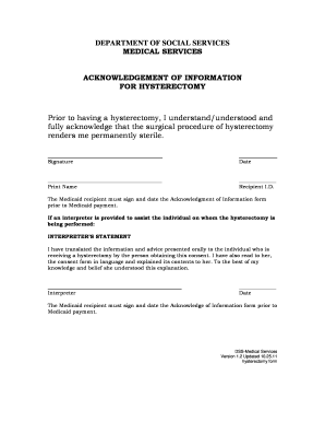 Acknowledgment of Information for Hysterectomy