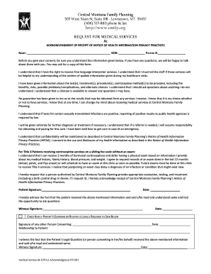 Medical Services Request and HIPAA Acknowledgment