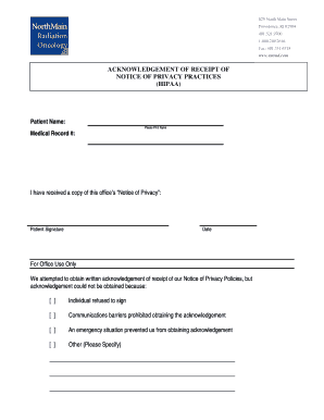 Acknowledgement of Receipt of Notice of Privacy Practices (HIPAA)
