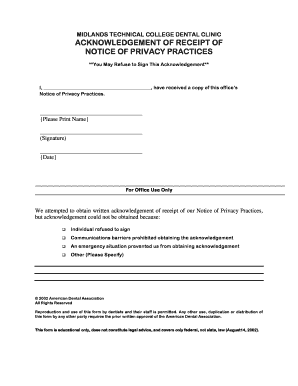 Acknowledgement of Receipt of Notice of Privacy Practices
