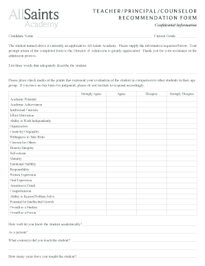 Teacher Recommendation Form