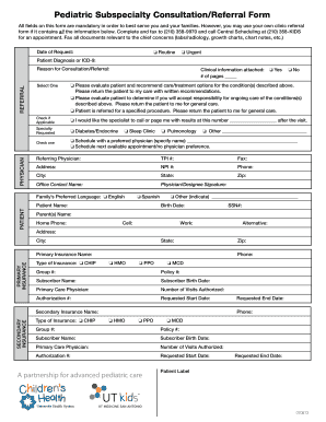 Pediatric Subspecialty Consultation Referral Form