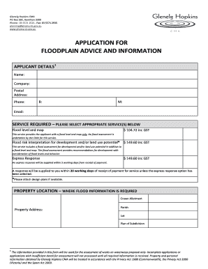 APPLICATION FOR FLOODPLAIN ADVICE AND INFORMATION - GHCMA