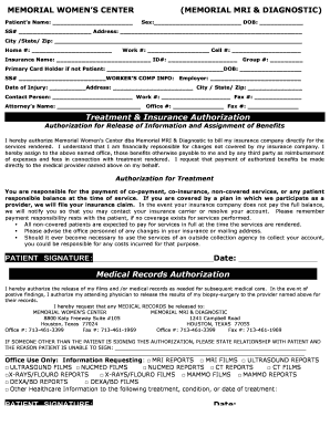 Memorial Women's Center Patient Authorization Form
