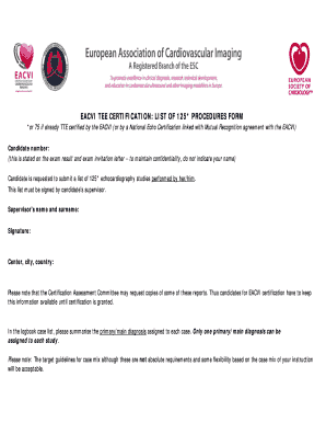 EACVI Echocardiography Certification Procedure Form