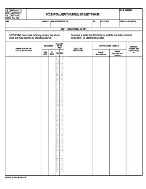 US Coast Guard Occupational Health Questionnaire