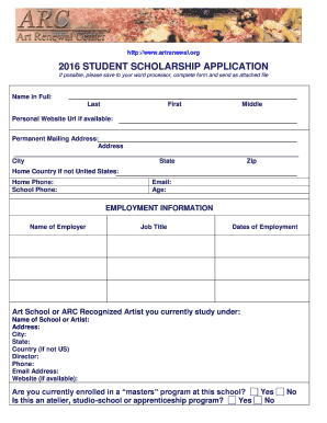 Wwwartrenewalorg 2016 STUDENT SCHOLARSHIP APPLICATION