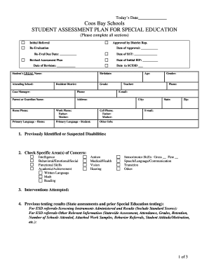 Student Assessment Plan for Special Education