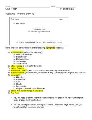 4th Grade State Report Notecards Template