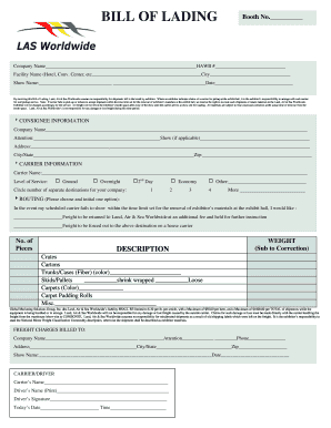 Bill of Lading Form
