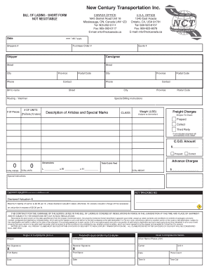 Bill of Lading Short Form