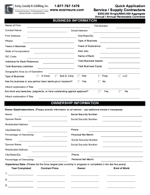 Service Supply Contractor Bond Application