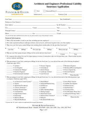 Architects and Engineers Professional Liability Insurance Application