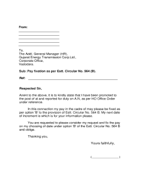 Pay Fixation Request Letter
