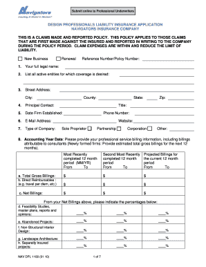 Design Professionals Liability Insurance Application