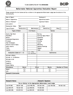 Boilermaker Apprentice Evaluation Report