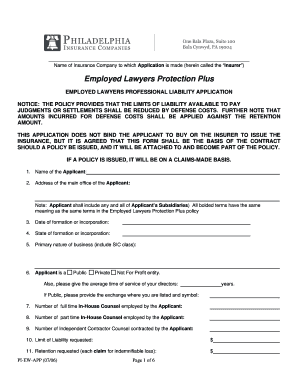 Employed Lawyers Professional Liability Application