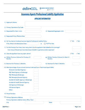 Insurance Agents Professional Liability Application