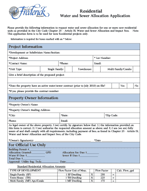 Residential Water and Sewer Allocation Application