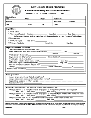 California Residency Reclassification Request