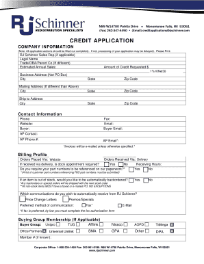 RJ Schinner Credit Application