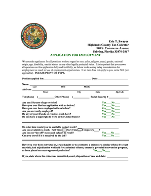Highlands County Tax Collector Application for Employment