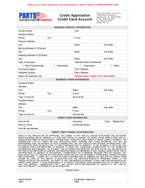 Parts Distributors of America Credit Application