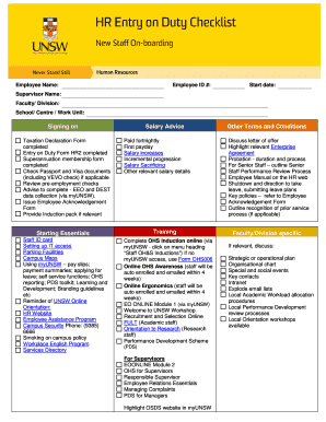 HR Entry on Duty Checklist