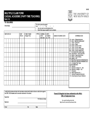 Multiple Claim Form for Casual Academic Teaching