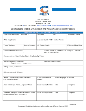 Commercial Credit Application and Acknowledgement of Terms