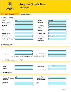 Personal Details Form HR2 Form
