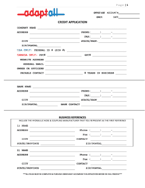 Credit Application for Adaptall America Inc.