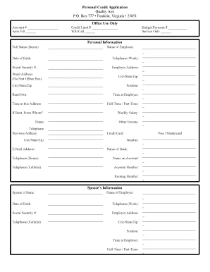 Quality Aire Personal Credit Application