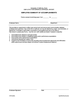 Performance review examples pdf - EMPLOYEE SUMMARY OF ACCOMPLISHMENTS - hr ucdavis