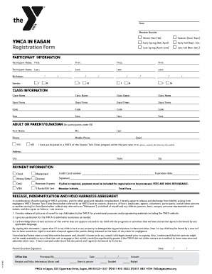 YMCA Eagan Registration Form and Waiver