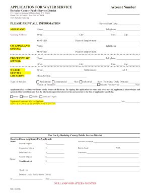 Application for Water Service