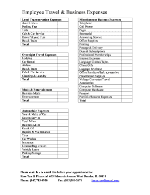 Employee Travel & Business Expenses Form