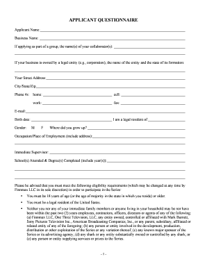 Shark Tank Applicant Questionnaire