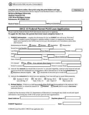 2012-13 Federal Parent PLUS Loan Application