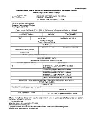 Standard Form 2806-1, Notice of Correction of Individual Retirement Record