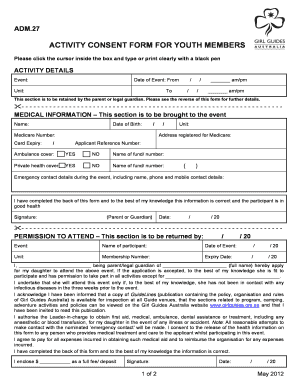 Activity Consent Form for Youth Members