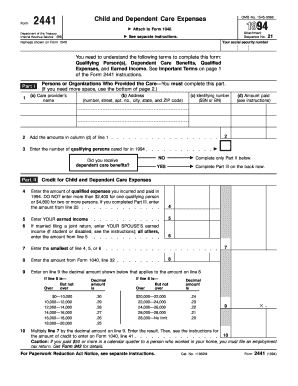 IRS Form 2441 Child and Dependent Care Expenses