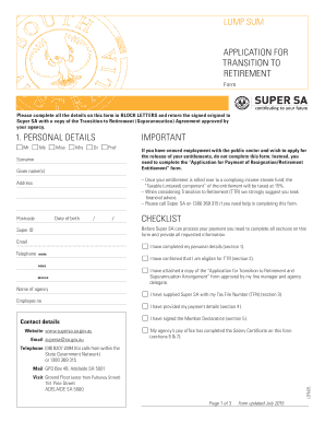 Transition to Retirement Application Form