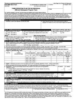 Farm Operating Plan for Individual