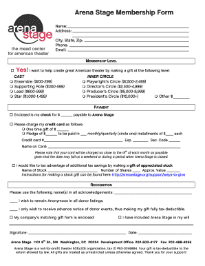 Arena Stage Membership Form